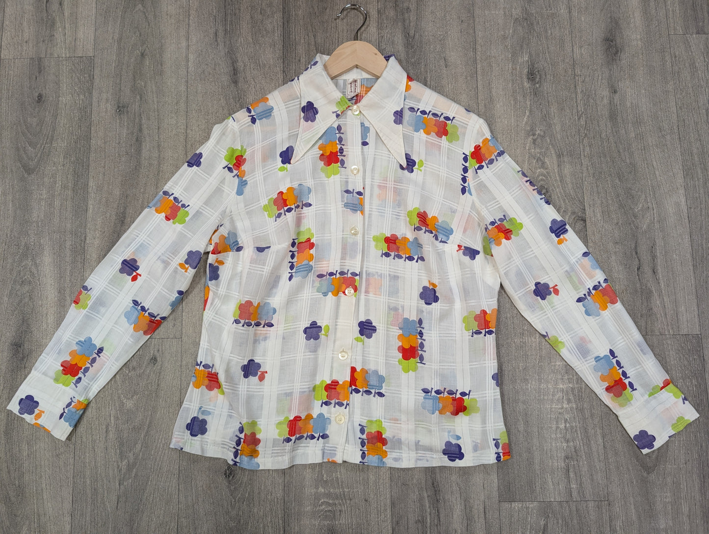 1970s novelty floral dagger collar shirt - M/L