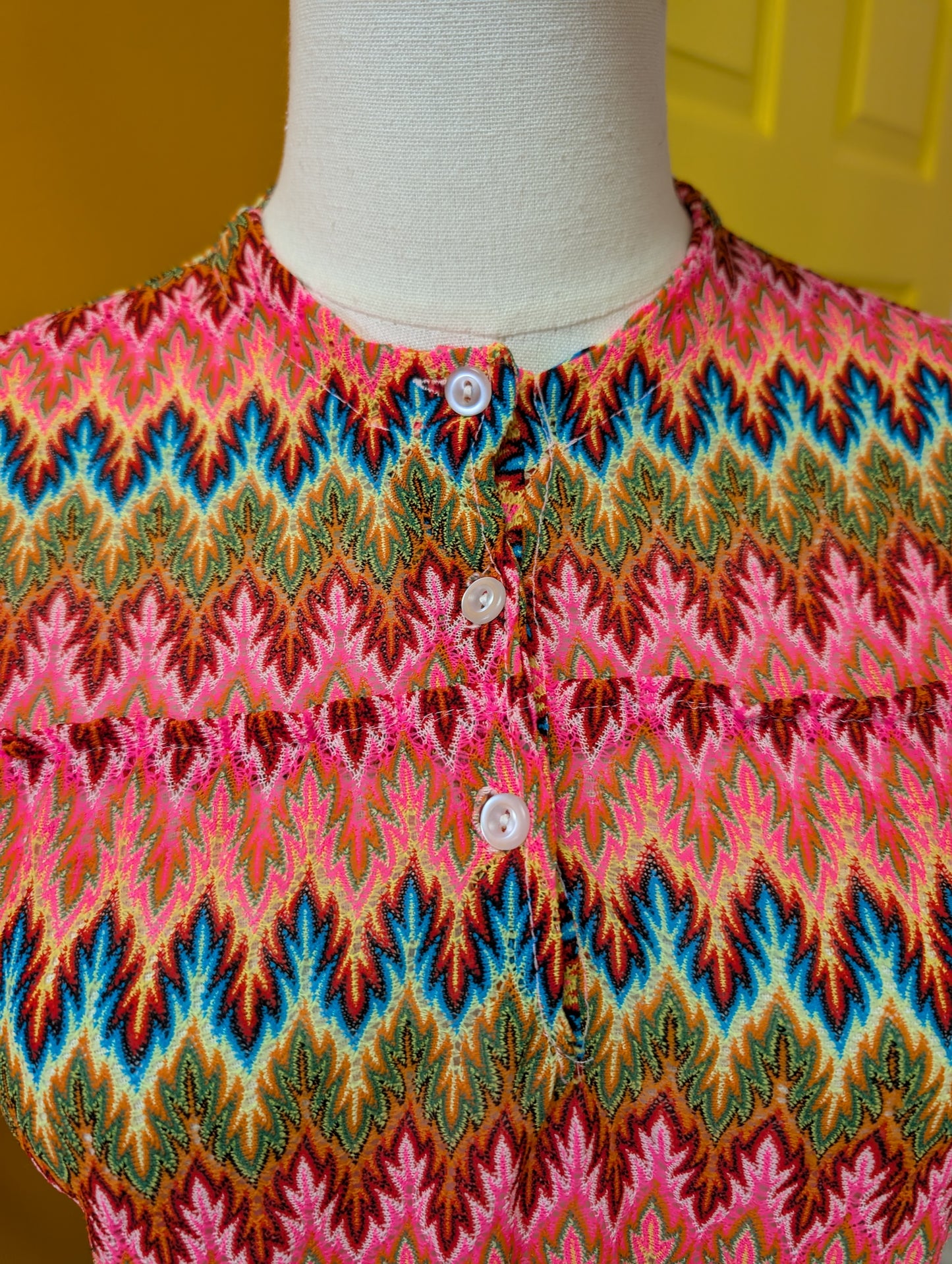 1960s Champions Knitwear pink chevron top - XS/S