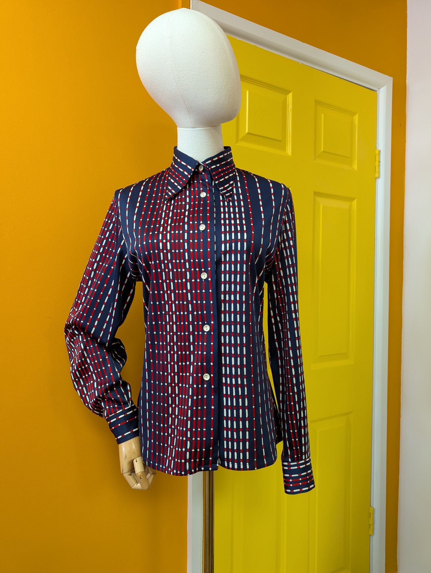 1970s Maxton red, white & blue dagger collar shirt - M