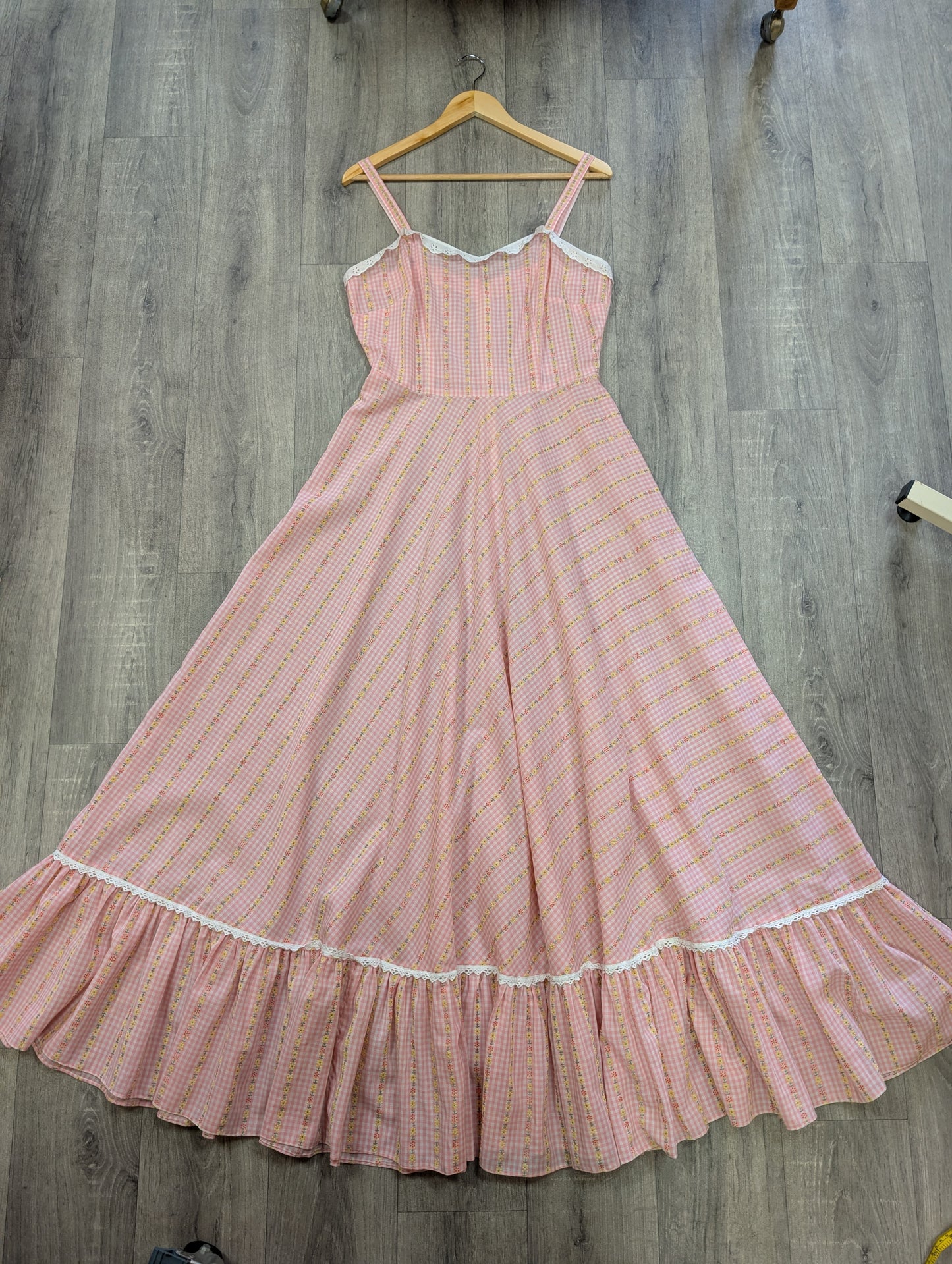 1970s pink floral maxi dress - S/M/10/12