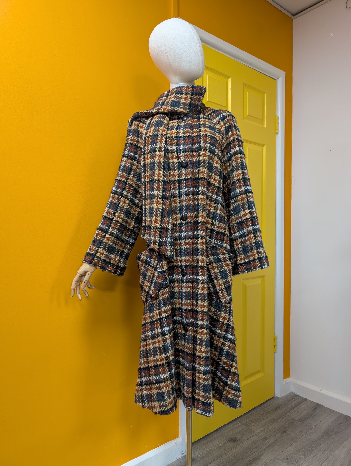 1970s check wool coat - S