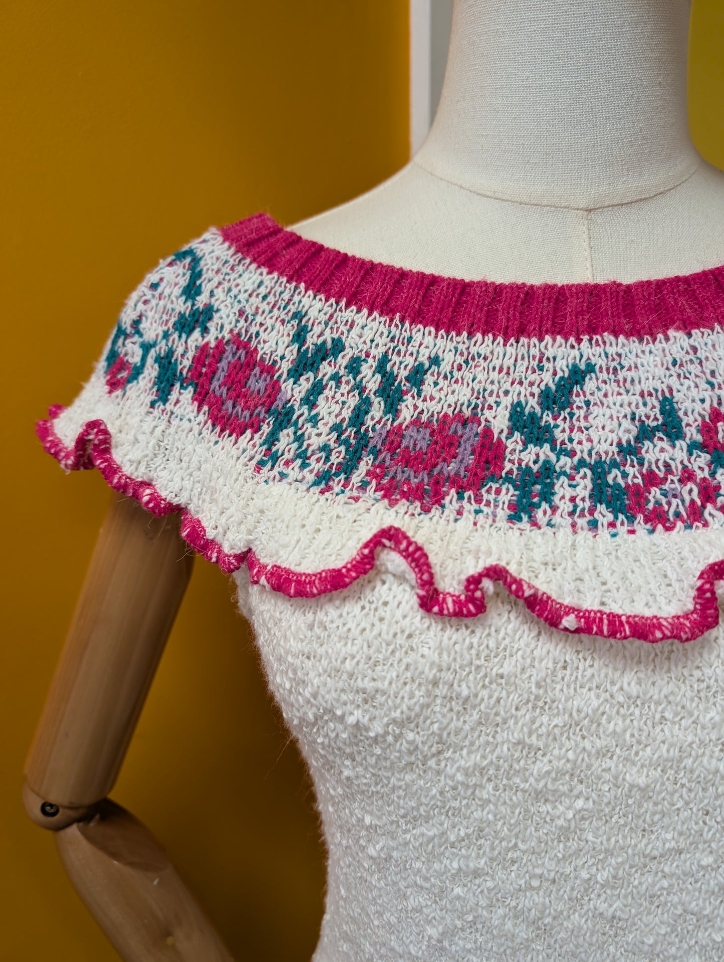 80s/90s pink & white floral jumper - XS/S