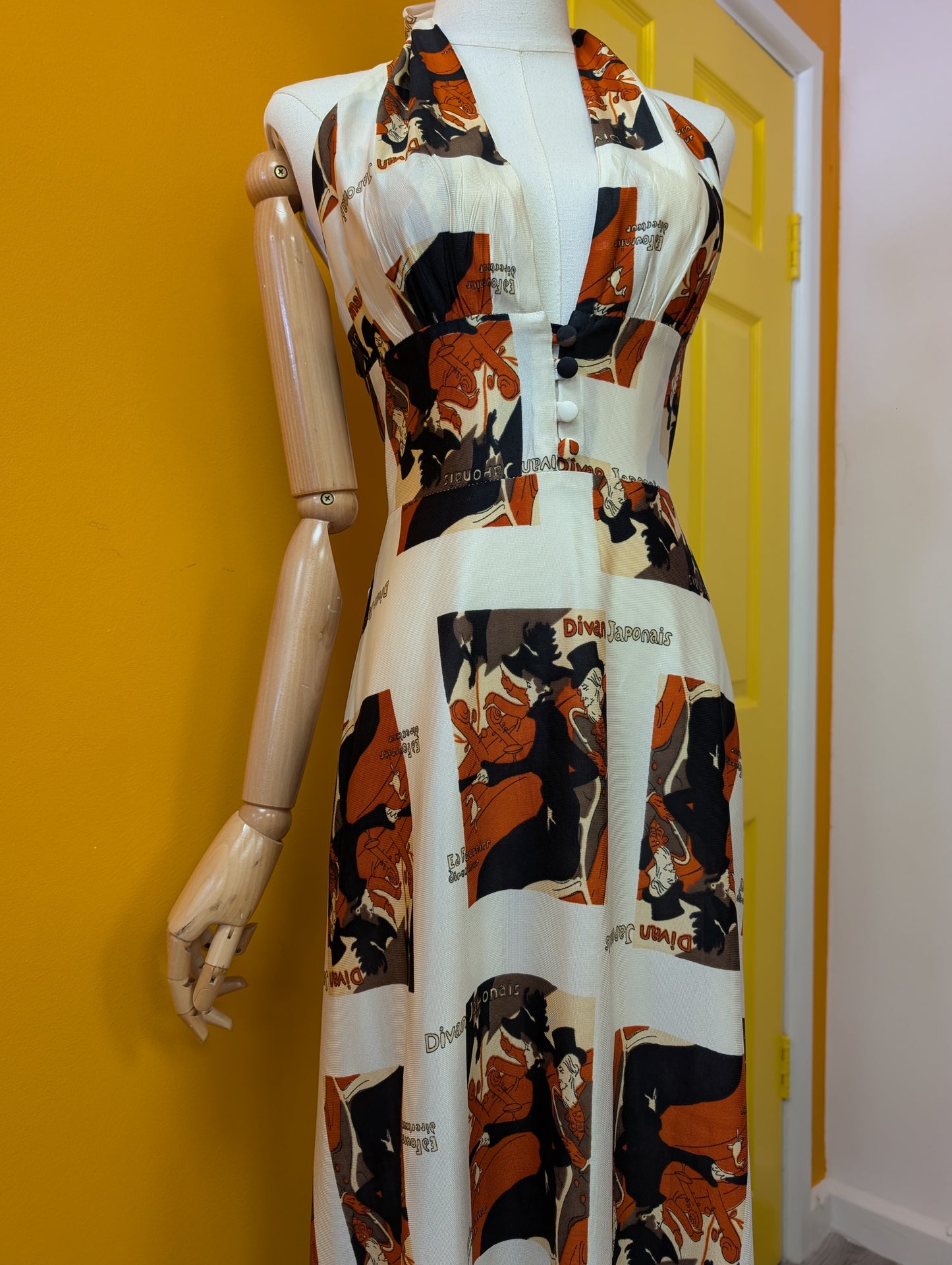 1970s Toulouse Lautrec print maxi dress - S/8