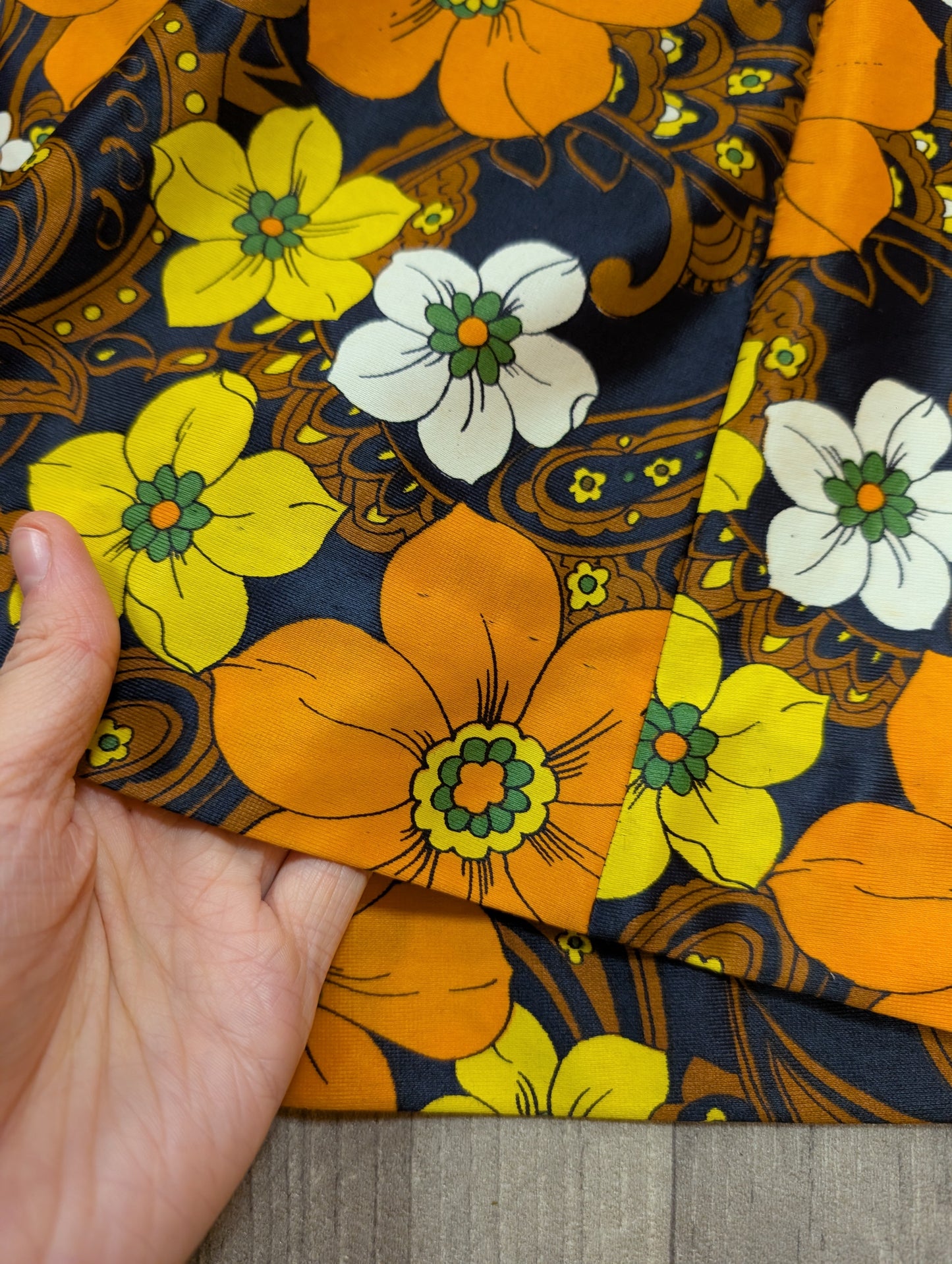 60s/70s Global orange floral maxi dress - XS/6