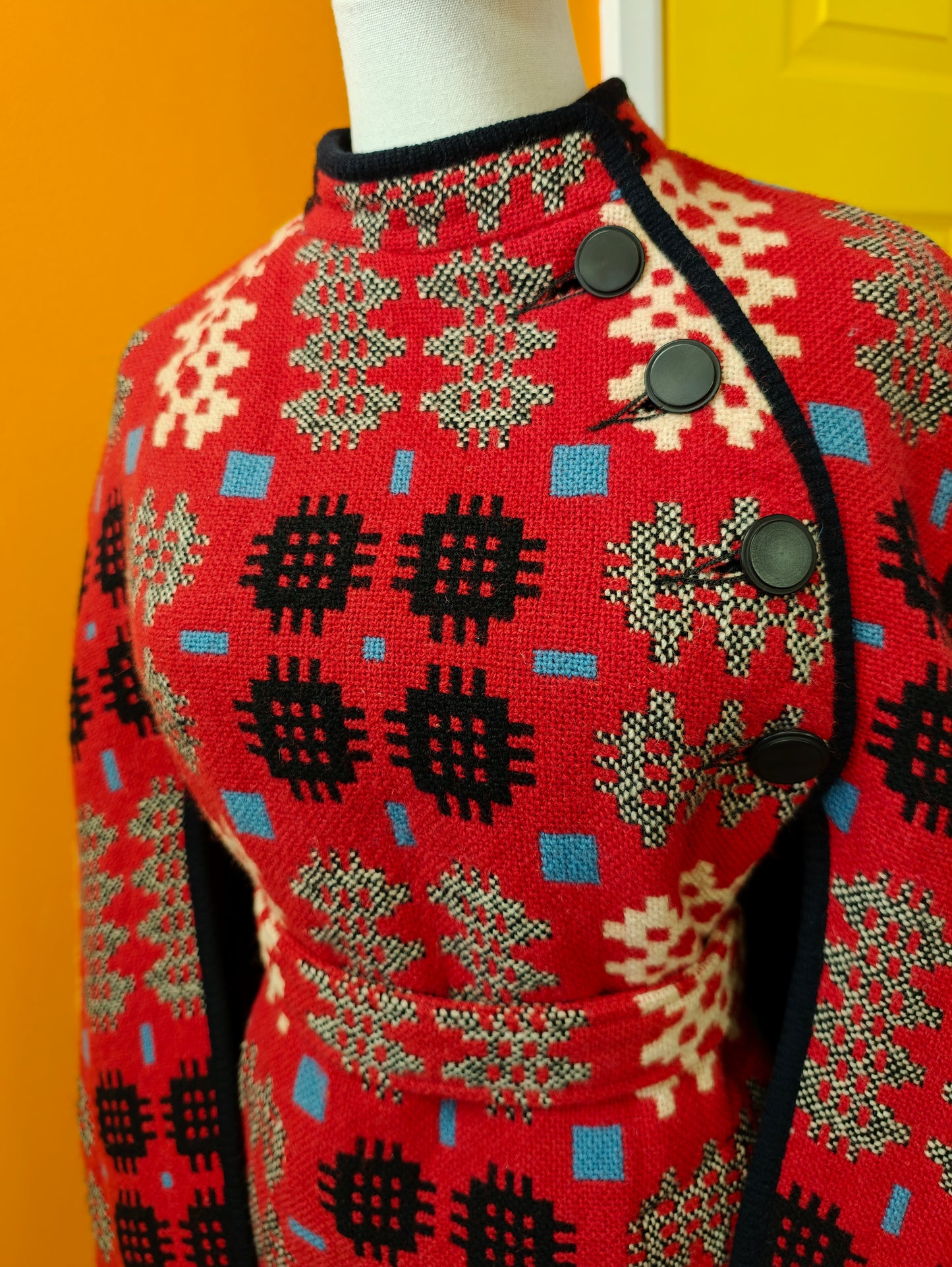 Coracle Clothes/Dillad Corwgl Welsh tapestry wool belted cape