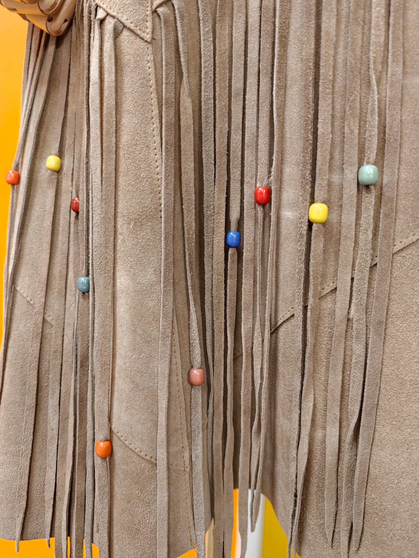 1970s beaded fringed suede skirt & waistcoat - M/12/14