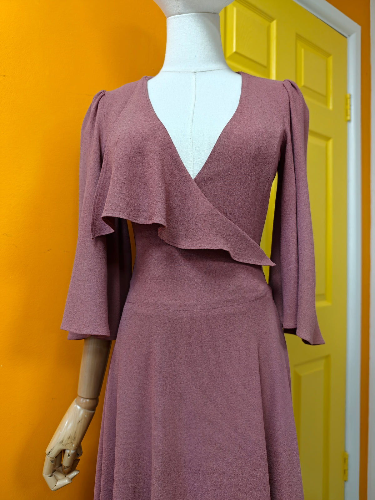 1970s Biba moss crepe wrap dress - XS