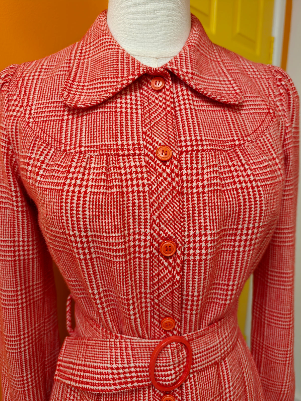 Early 1970s Betty Barclay red check wool blend dress - S/8