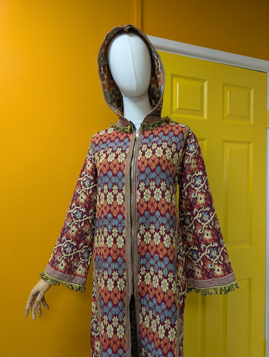 60s/70s cotton tapestry hooded coat - XS/S