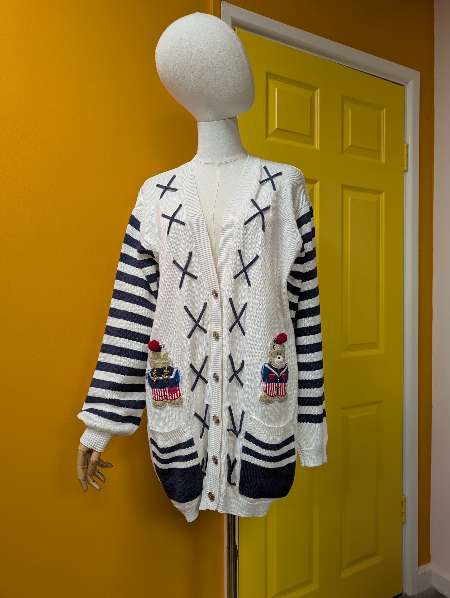 1990s Rene Derhy novelty sailor cotton cardigan - L