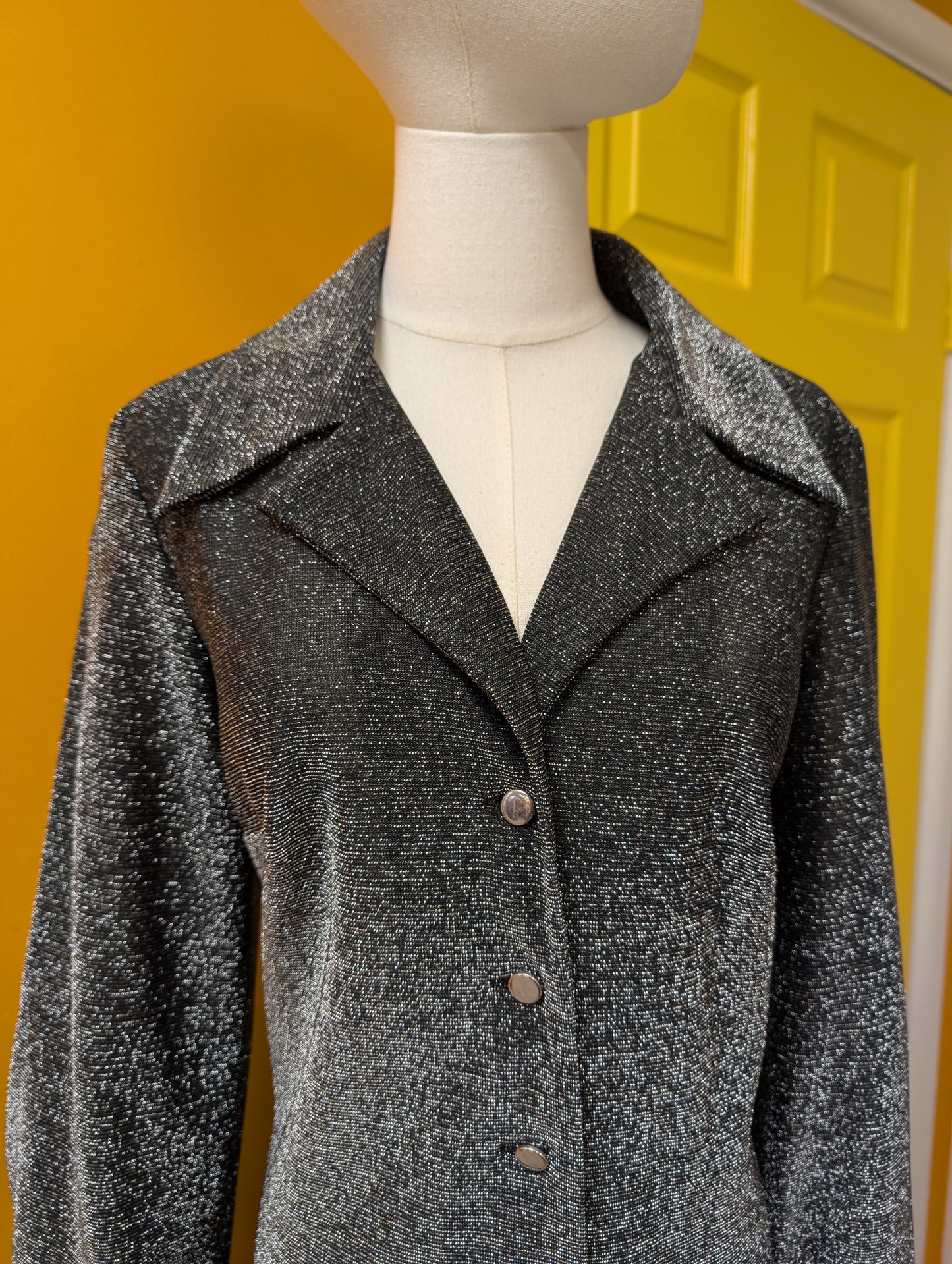 1970s Lady Extra by Kitty Copeland silver lurex maxi dress - L/16