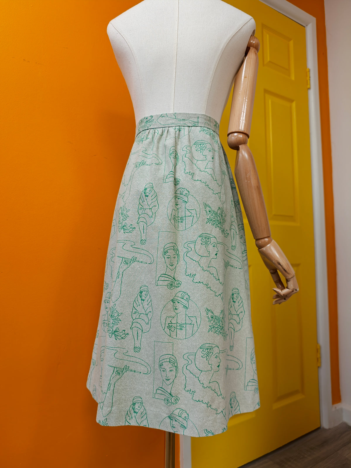 1970s novelty Art Deco print cotton skirt - 27" waist