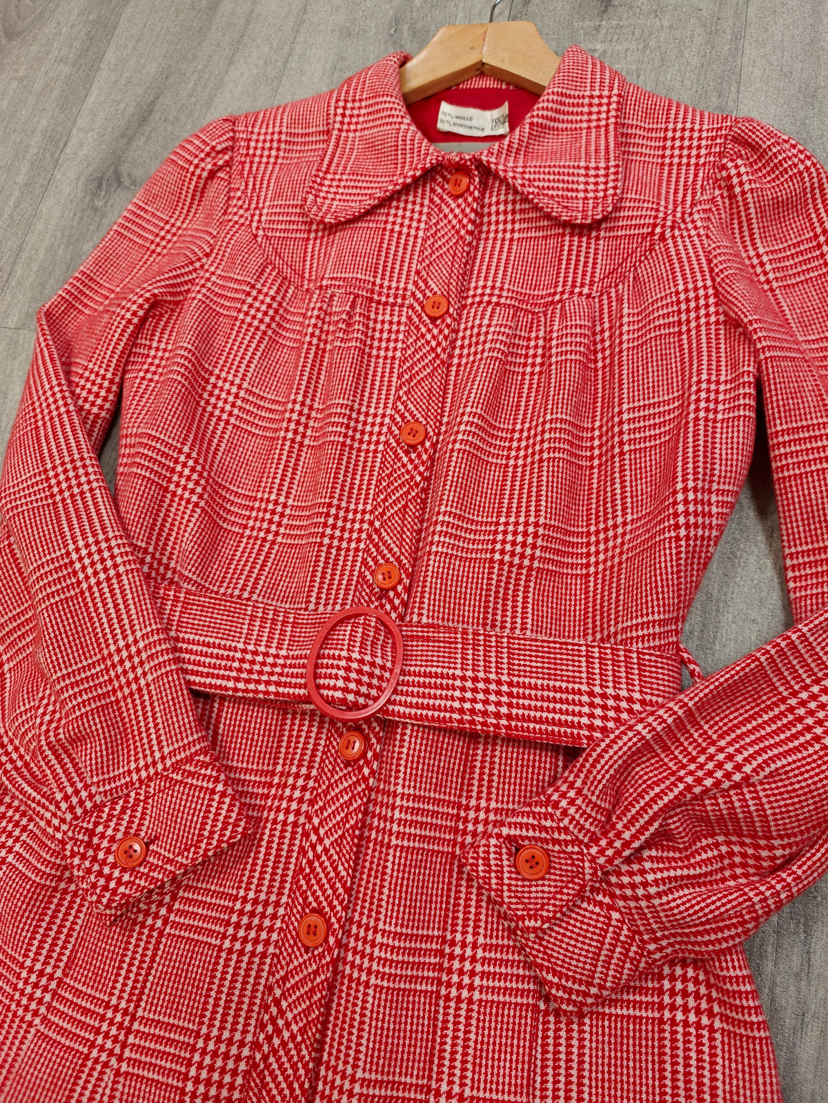 Early 1970s Betty Barclay red check wool blend dress - S/8