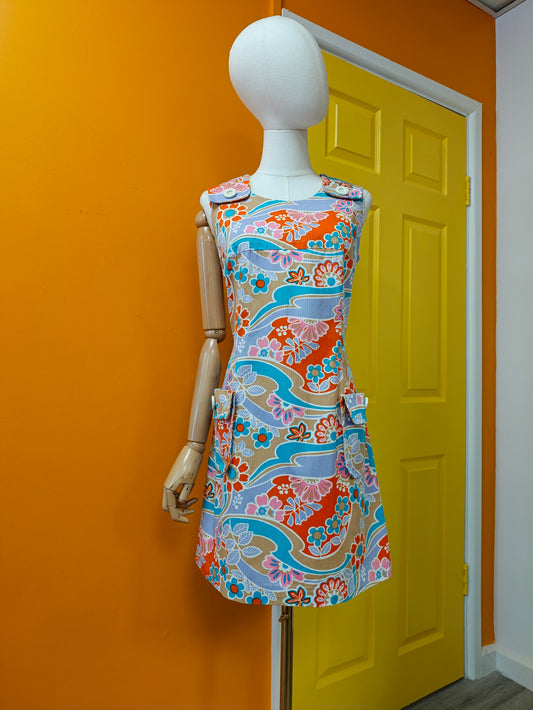 1960s Courreges Cote d'Argent psychedelic cotton mini dress - M/12