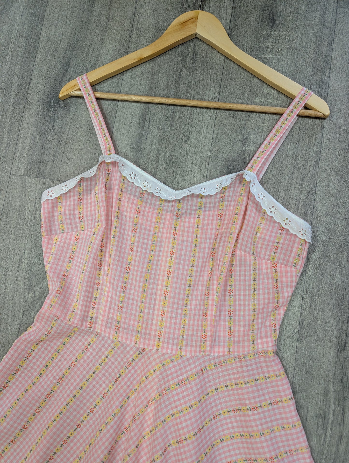 1970s pink floral maxi dress - S/M/10/12