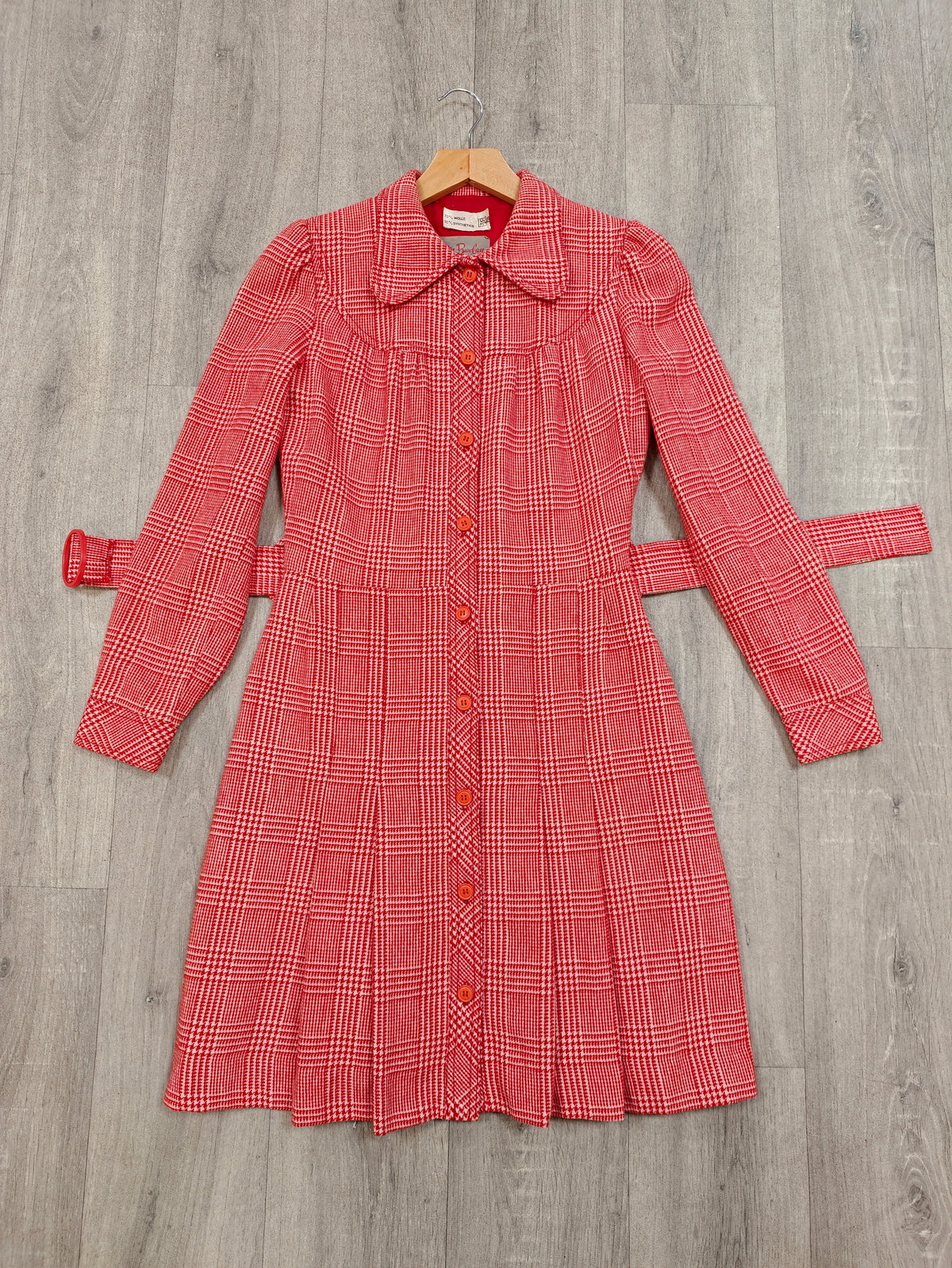 Early 1970s Betty Barclay red check wool blend dress - S/8