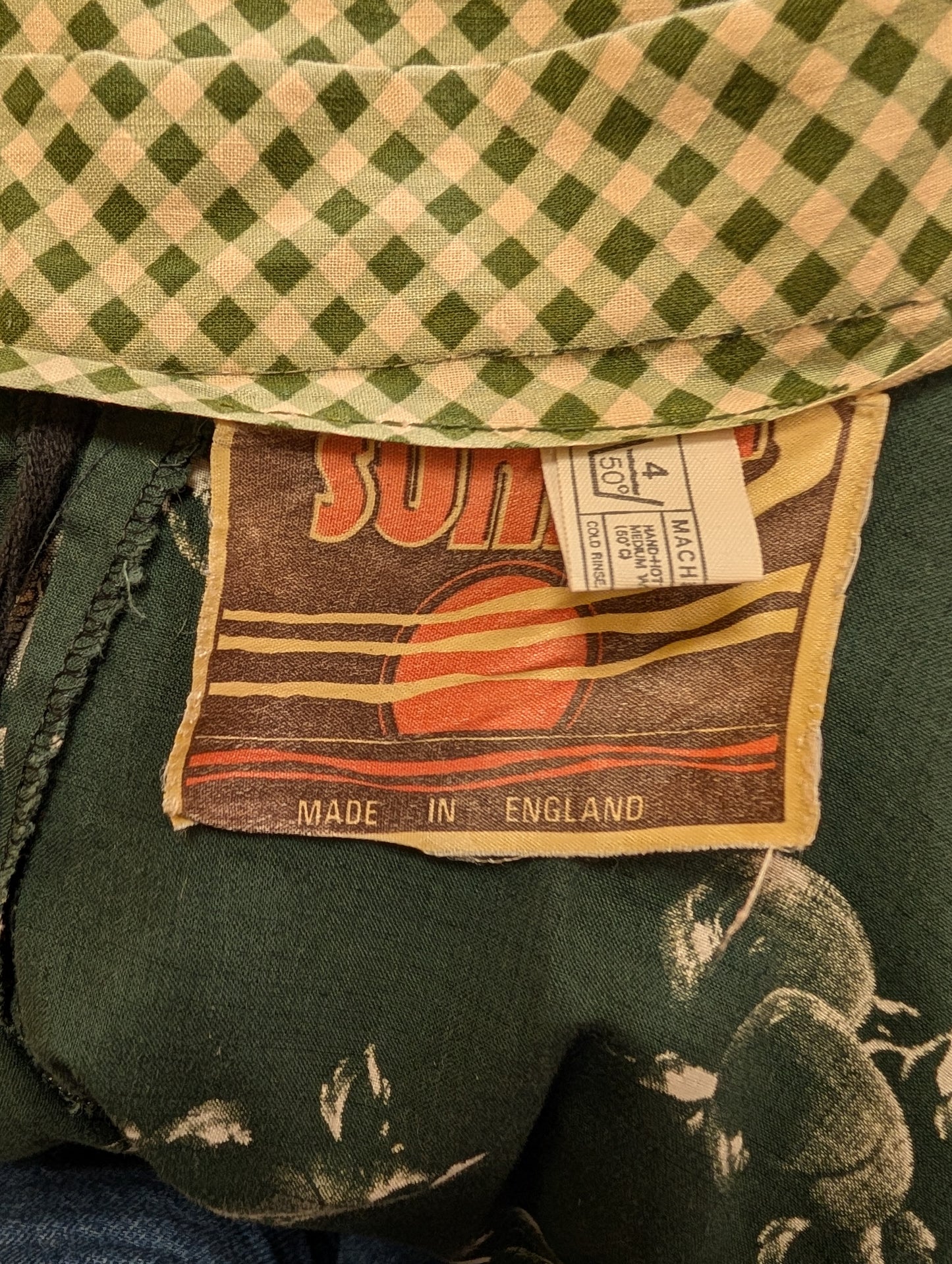 1970s Sunset full circle novelty fruit & gingham print cotton skirt - 27.5" waist