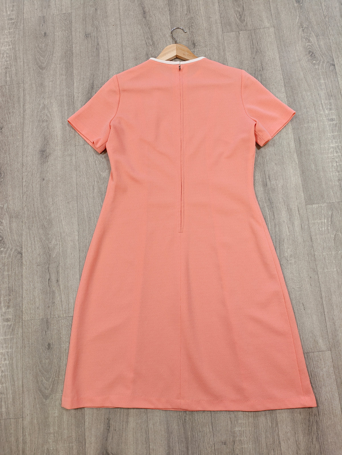1960s pink & white crimplene dress - L/16