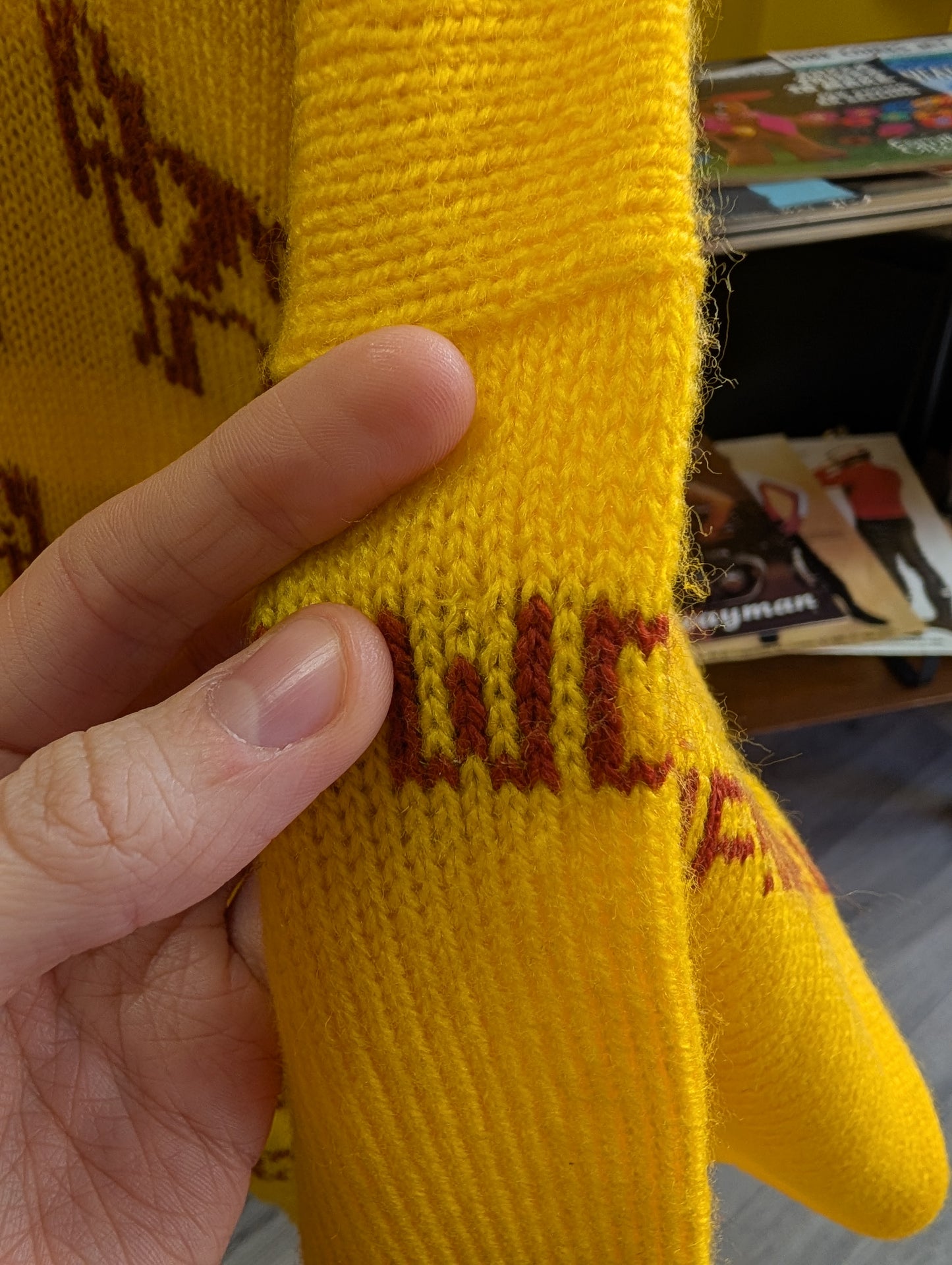 Woof! Yellow knitted dog jumper
