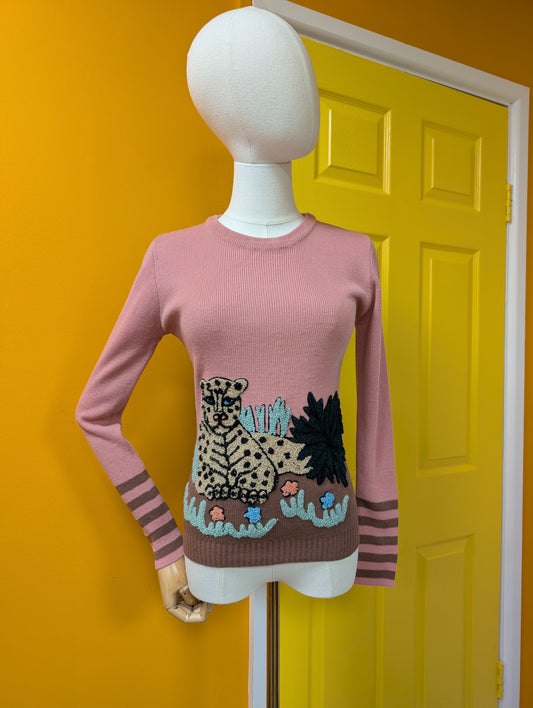 1970s acrylic cheetah/cat jumper - XS