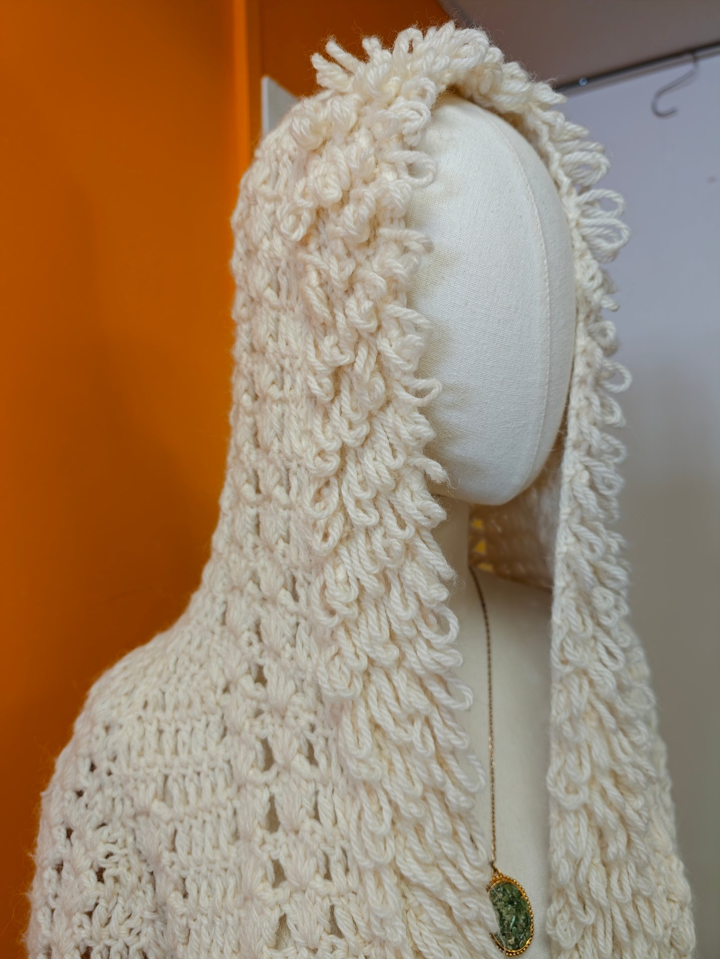 1970s crochet loop stitch hooded long cardigan