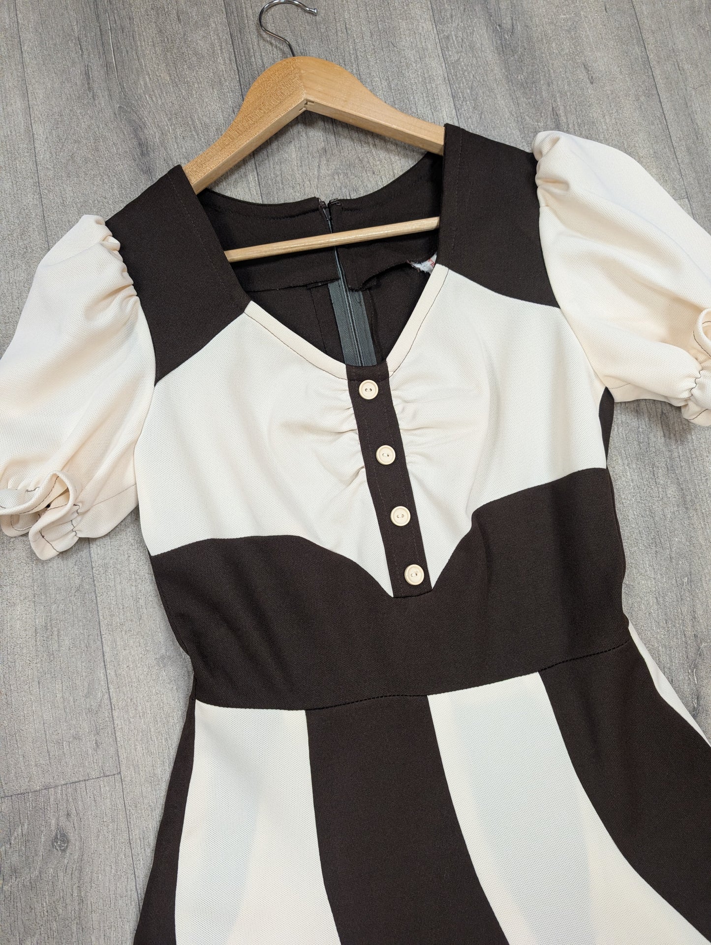 1970s brown & white swirl maxi dress - S/8