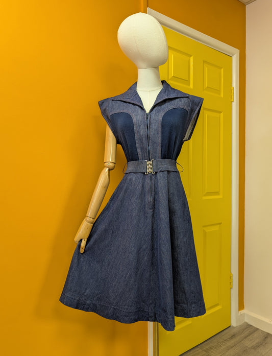 1970s C&A denim dress and belt - S/M/10/12