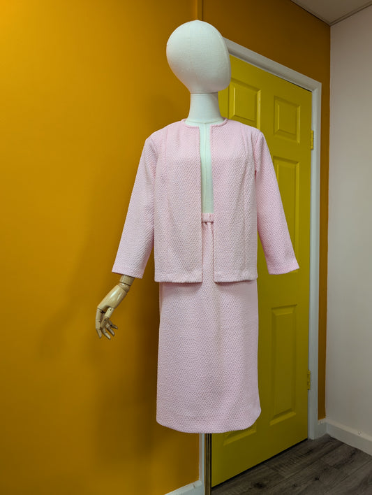 1960s St Michael pink crimplene skirt suit - M/12/14