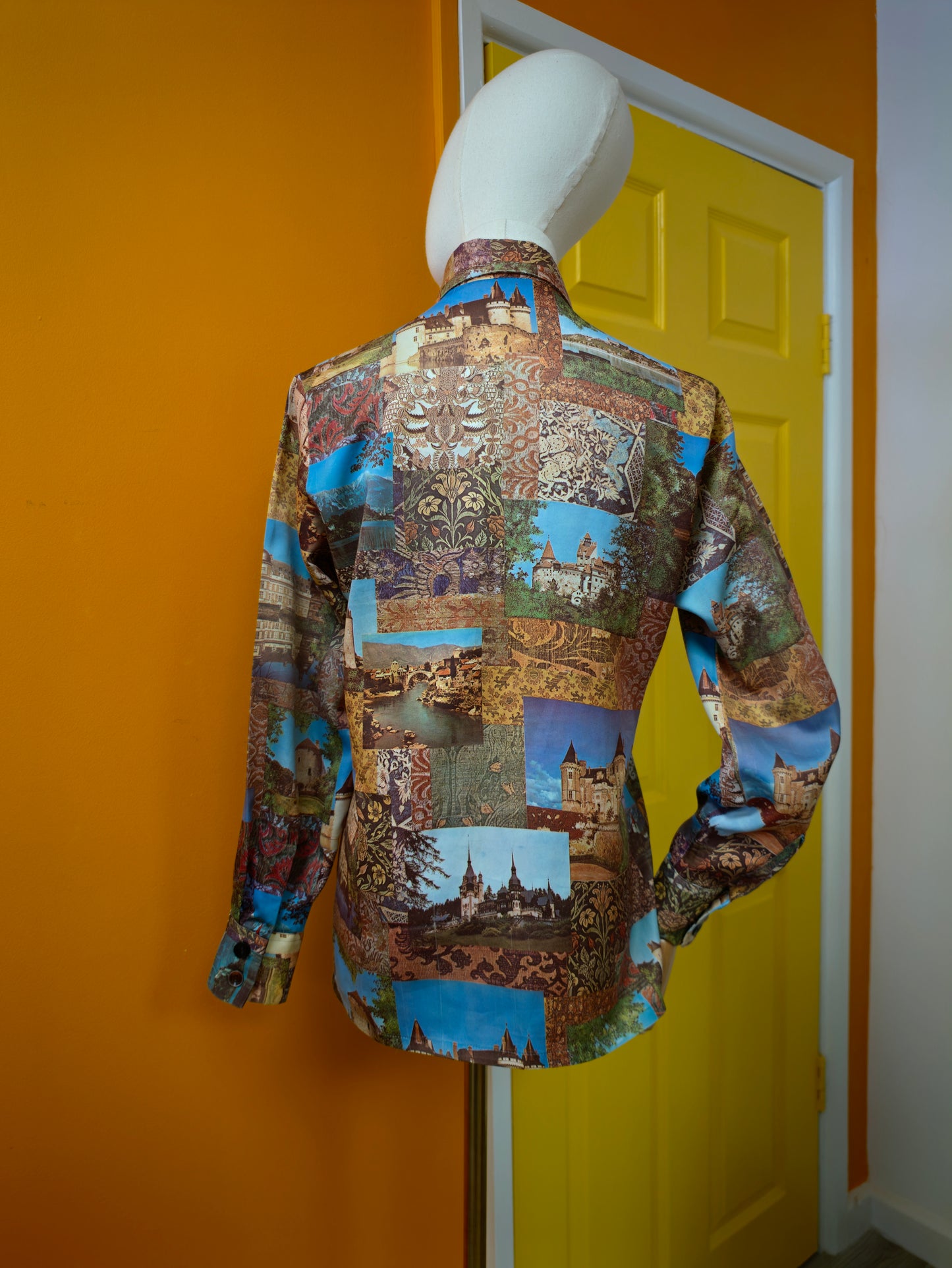 1970s Charisma novelty photo print dagger collar shirt - S/M