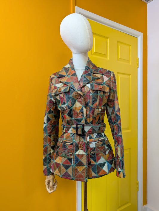 1970s patchwork leather jacket and belt - XS/S