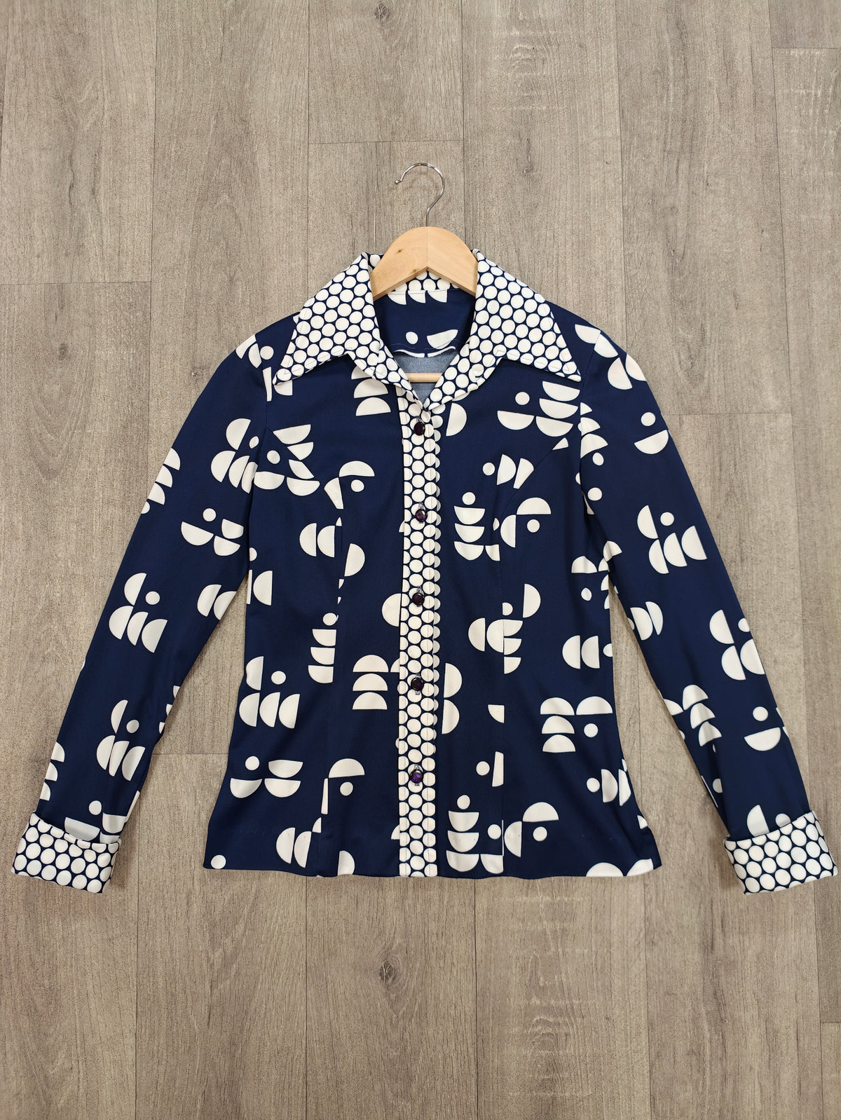 1970s navy/white shirt - XS/S