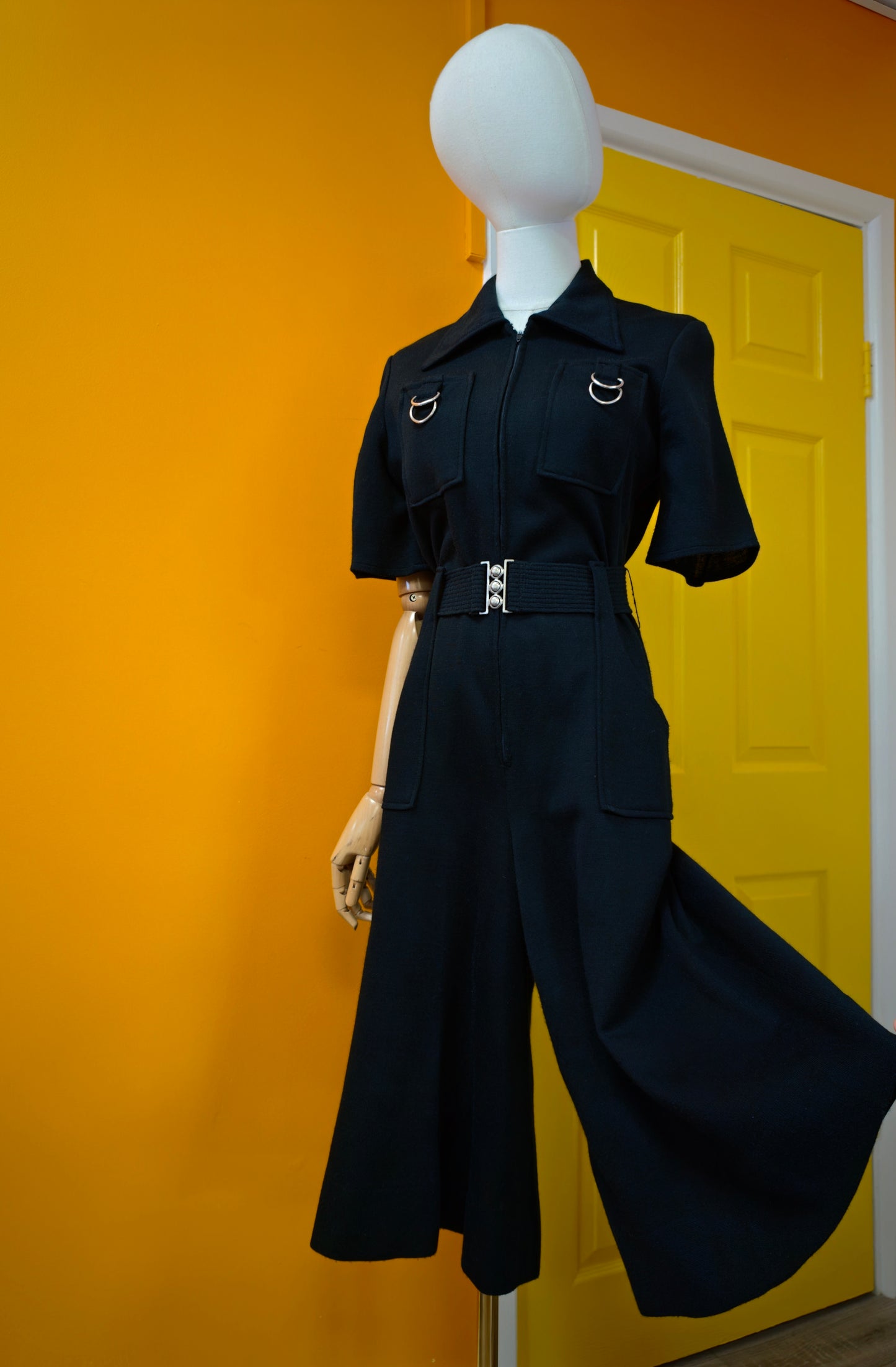 1970s Linzi black jumpsuit + belt - S