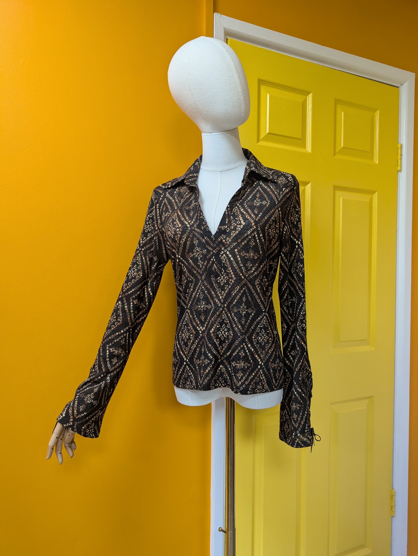 1990s New Look brown top with lace up cuffs - M/12