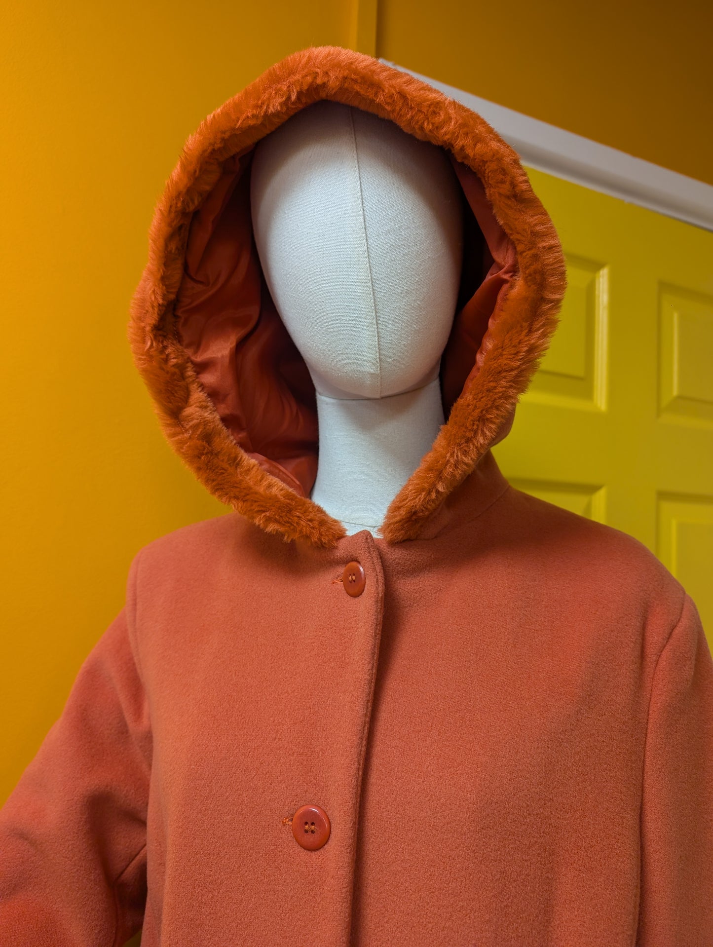 1990s Etam wool and cashmere blend hooded coat - M