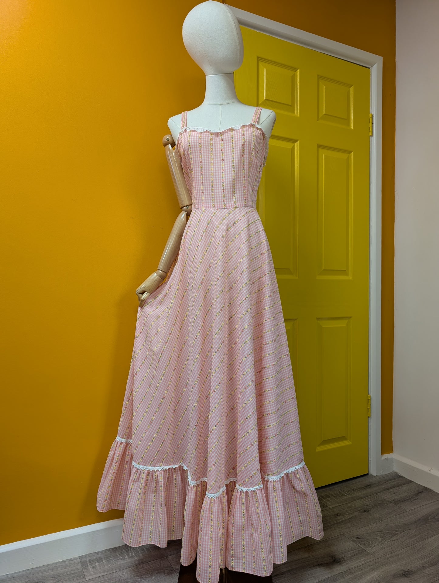 1970s pink floral maxi dress - S/M/10/12