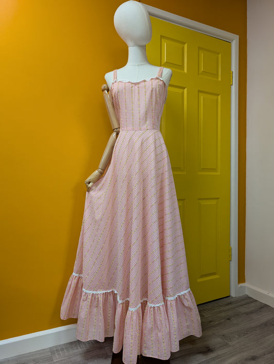 1970s pink floral maxi dress - S/M/10/12