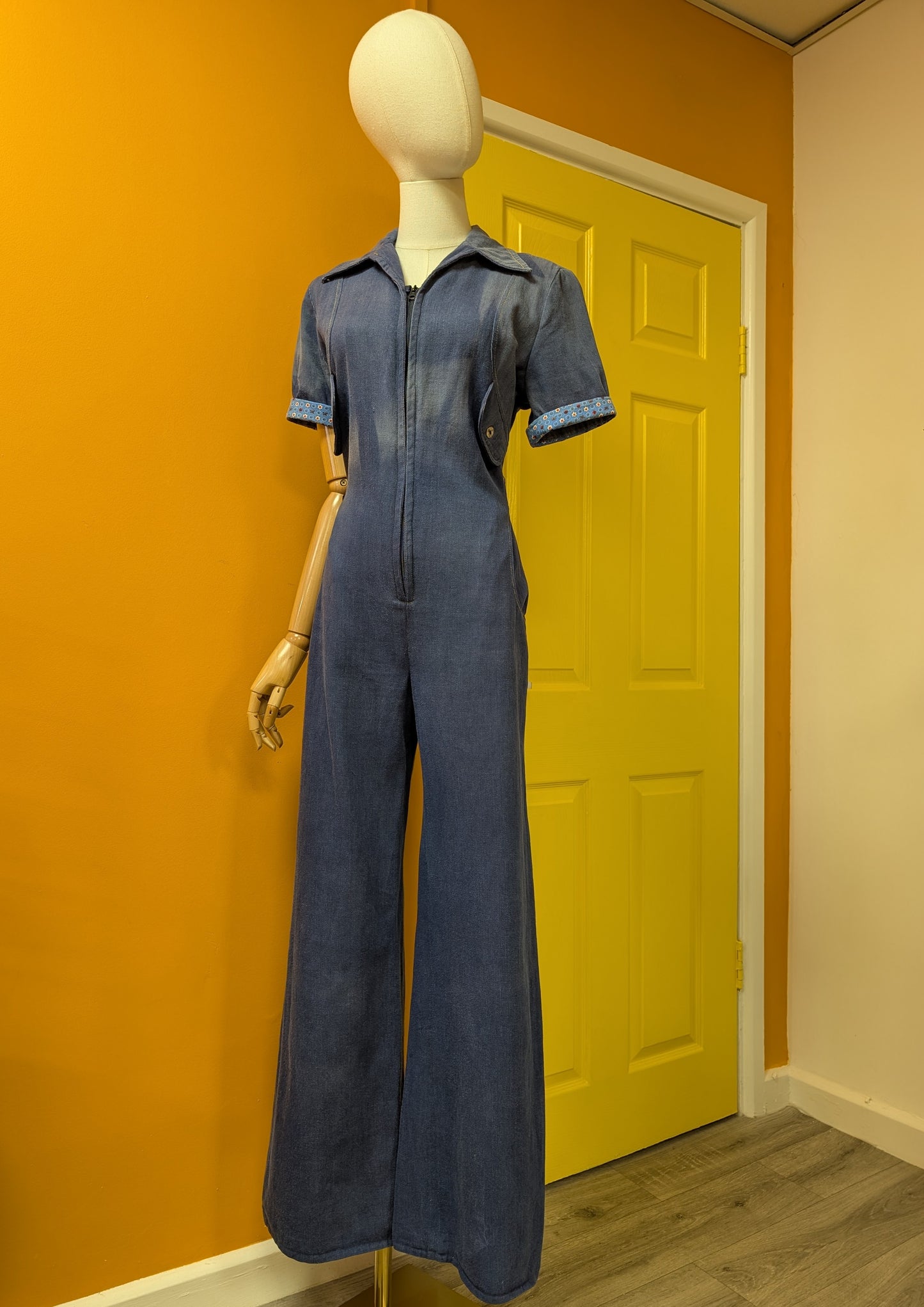 1970s Mexican denim jumpsuit with applique - S/M/10/12