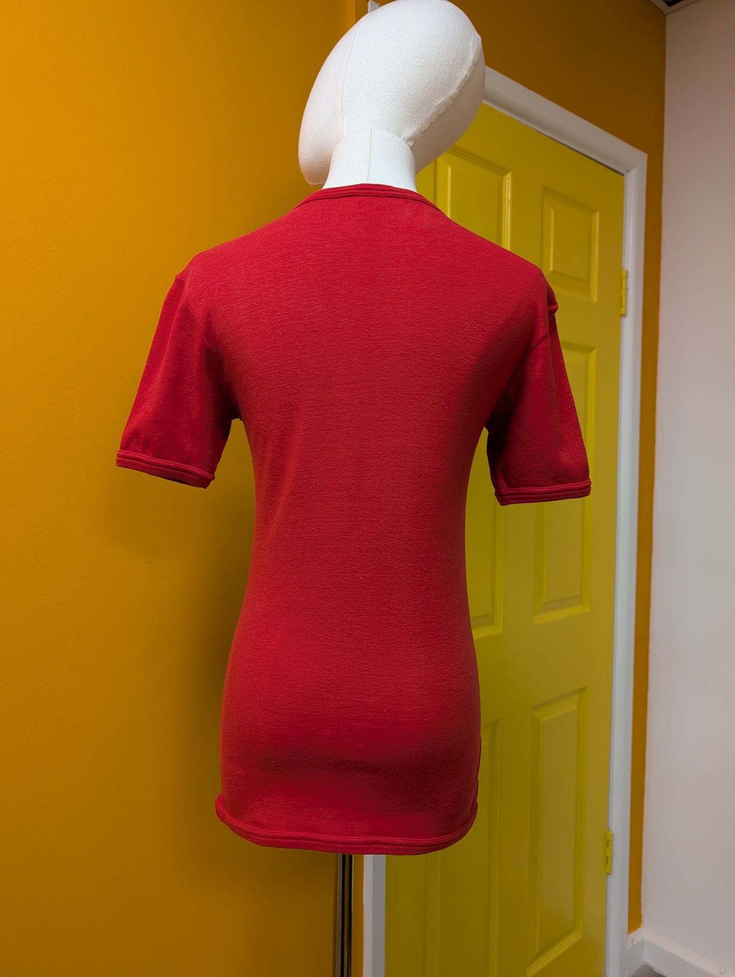 1970s red t-shirt with Led Zeppelin Stairway to Heaven glitter transfer