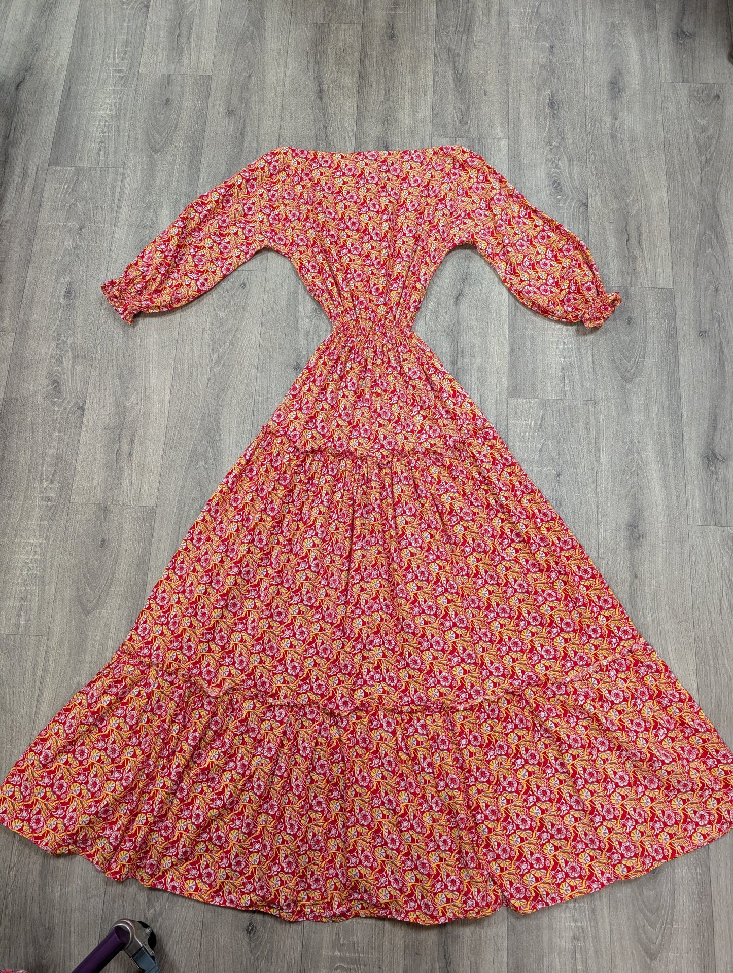 1970s Laura Ashley made in Wales red tiered maxi dress - S