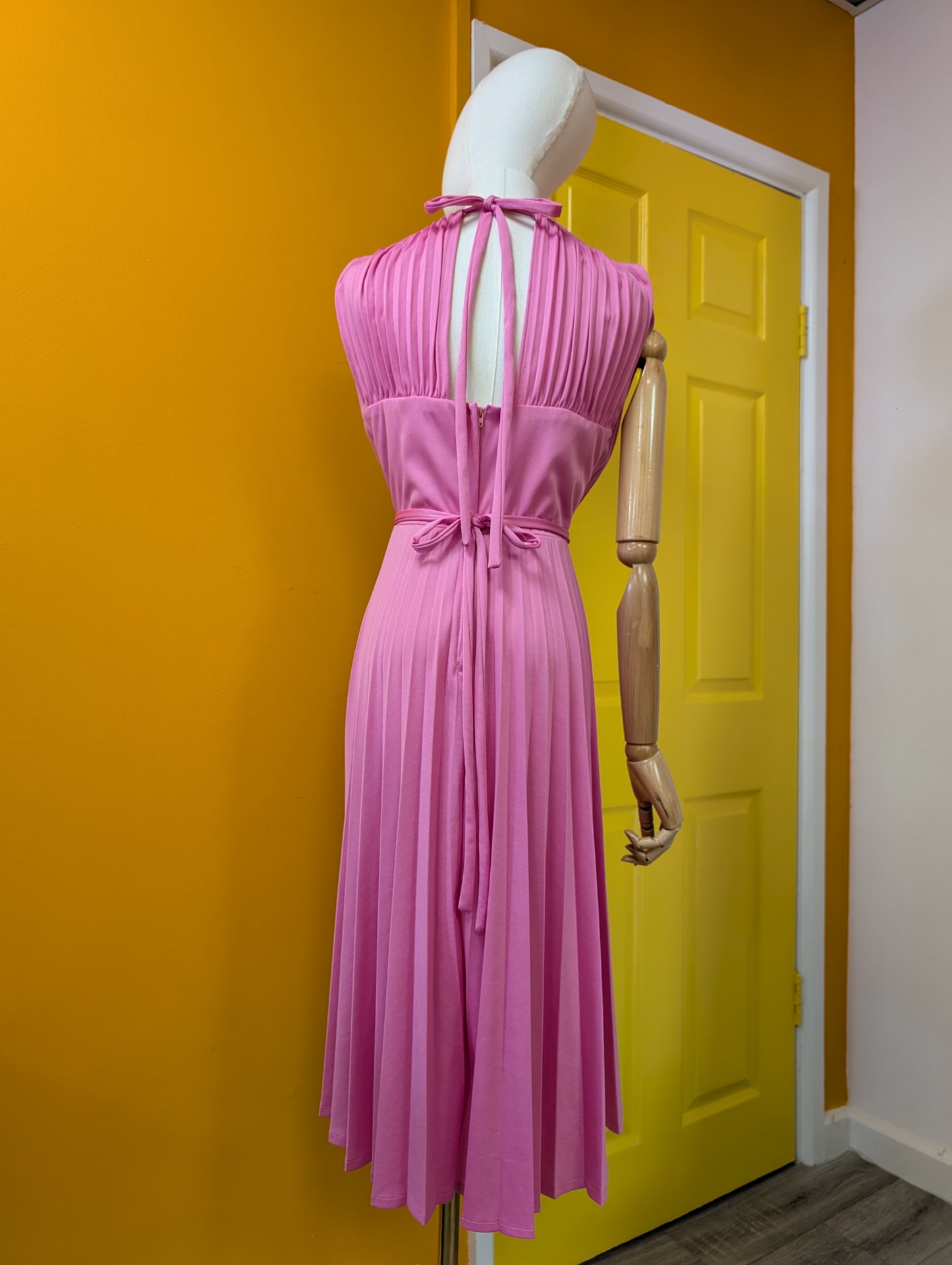 1970s pink pleated dress - S/8/10
