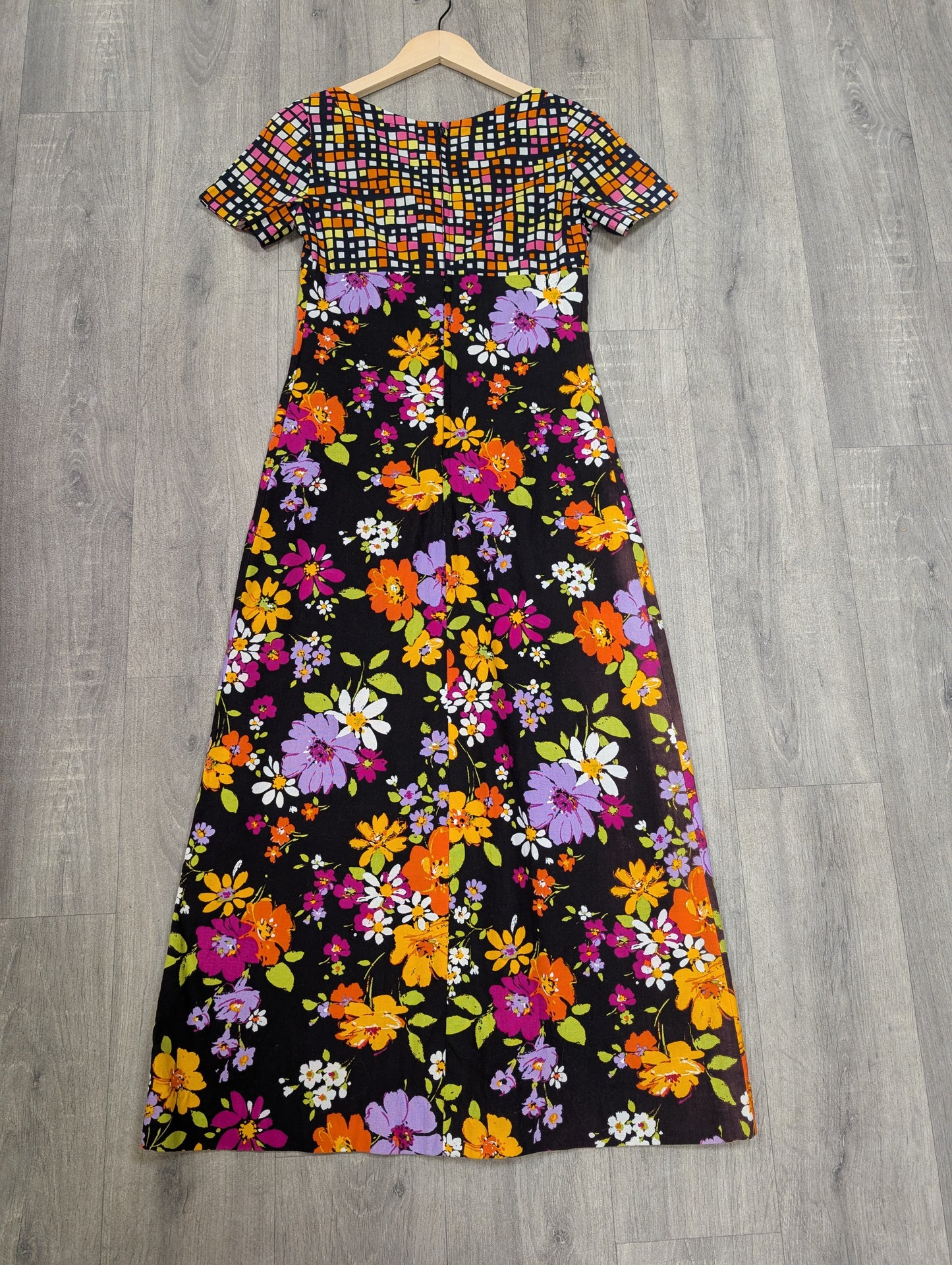 60s/70s Polly Peck psychedelic floral cotton dress - XS/S/6/8