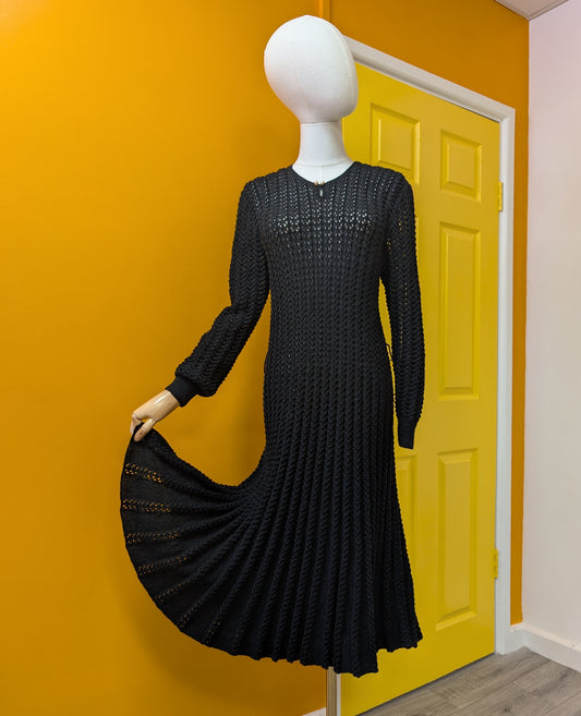 1980s black knitted dress - M