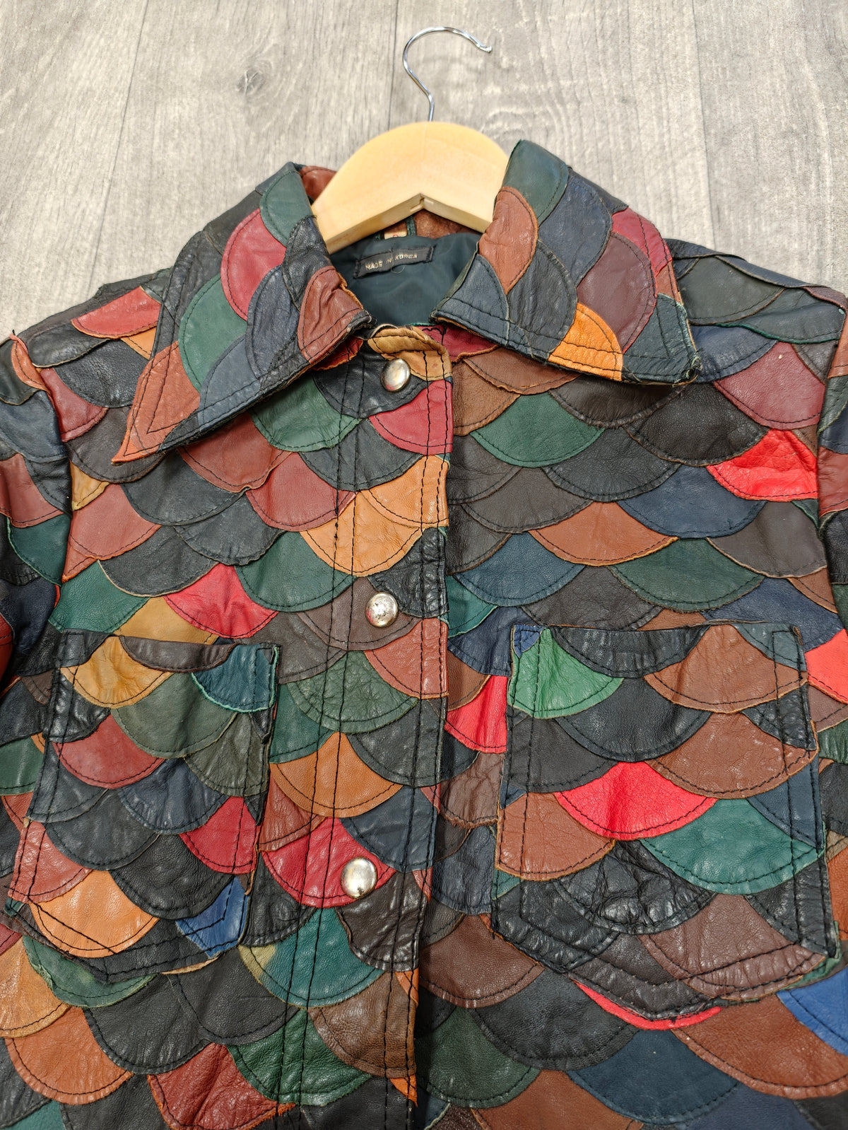 1970s fish scale patchwork leather jacket - XS/S