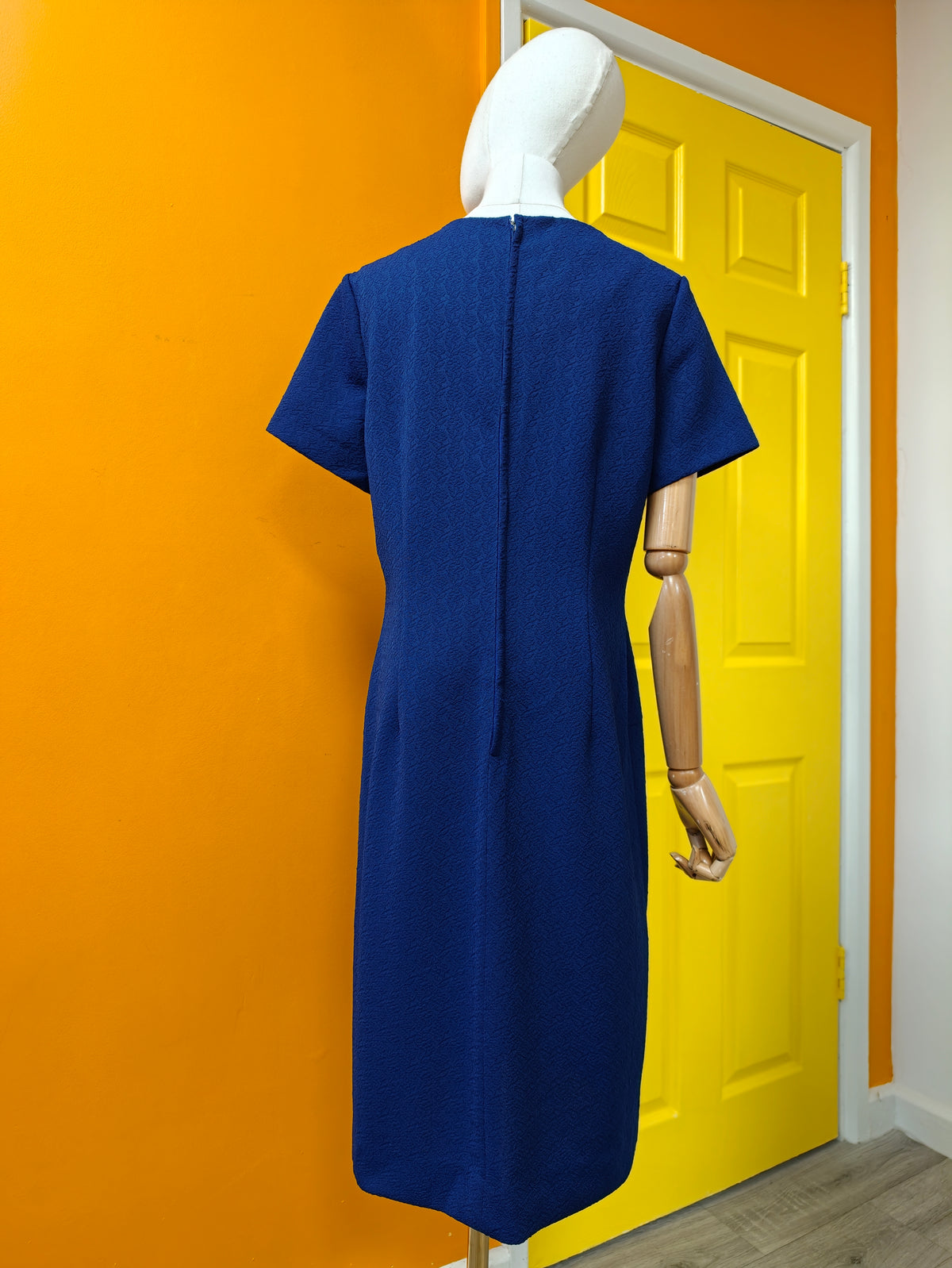 1960s navy blue crimplene dress - M/14