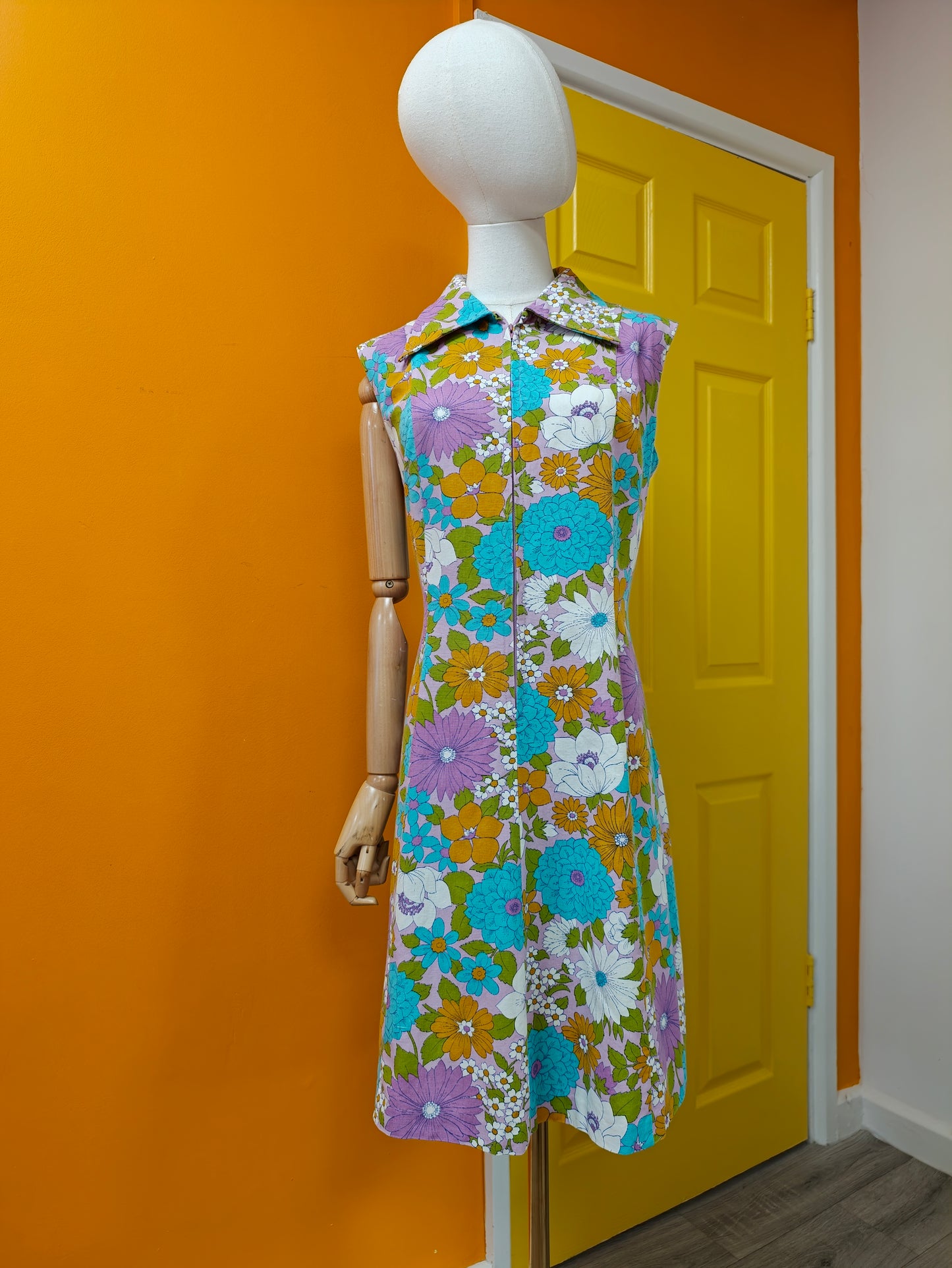 1960s St Michael flower power cotton dress - L/16/18