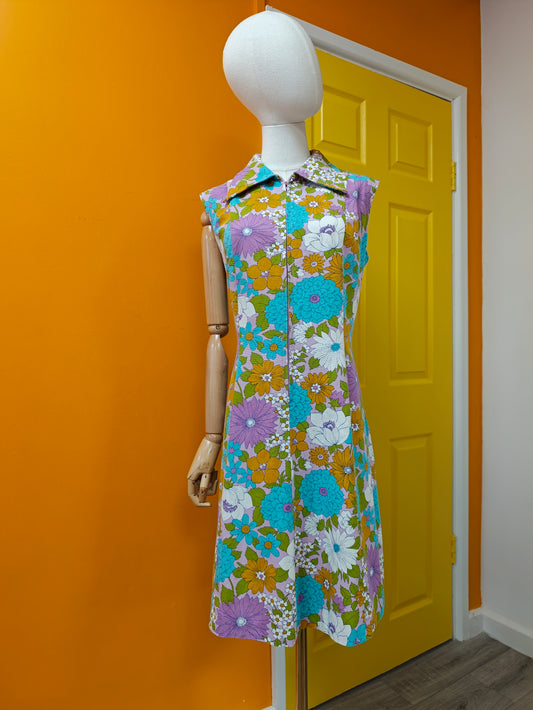1960s St Michael flower power cotton dress - L/16/18