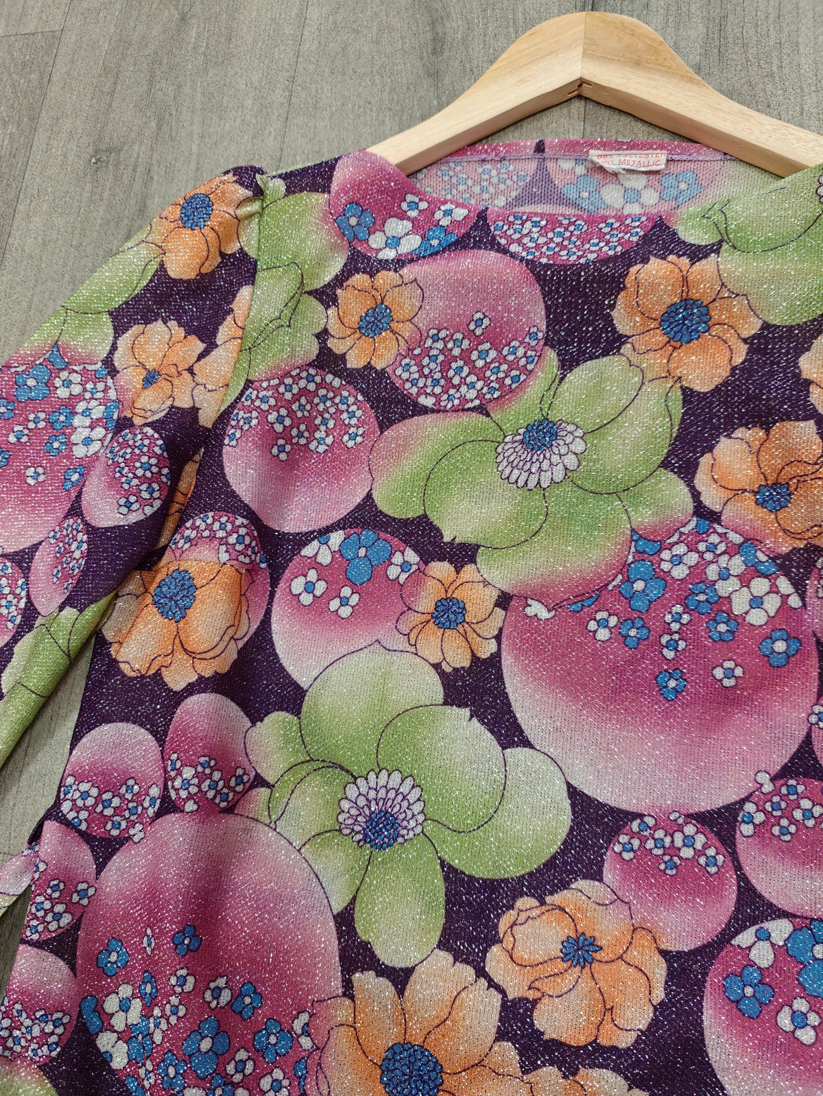 1970s floral lurex top with belt - S