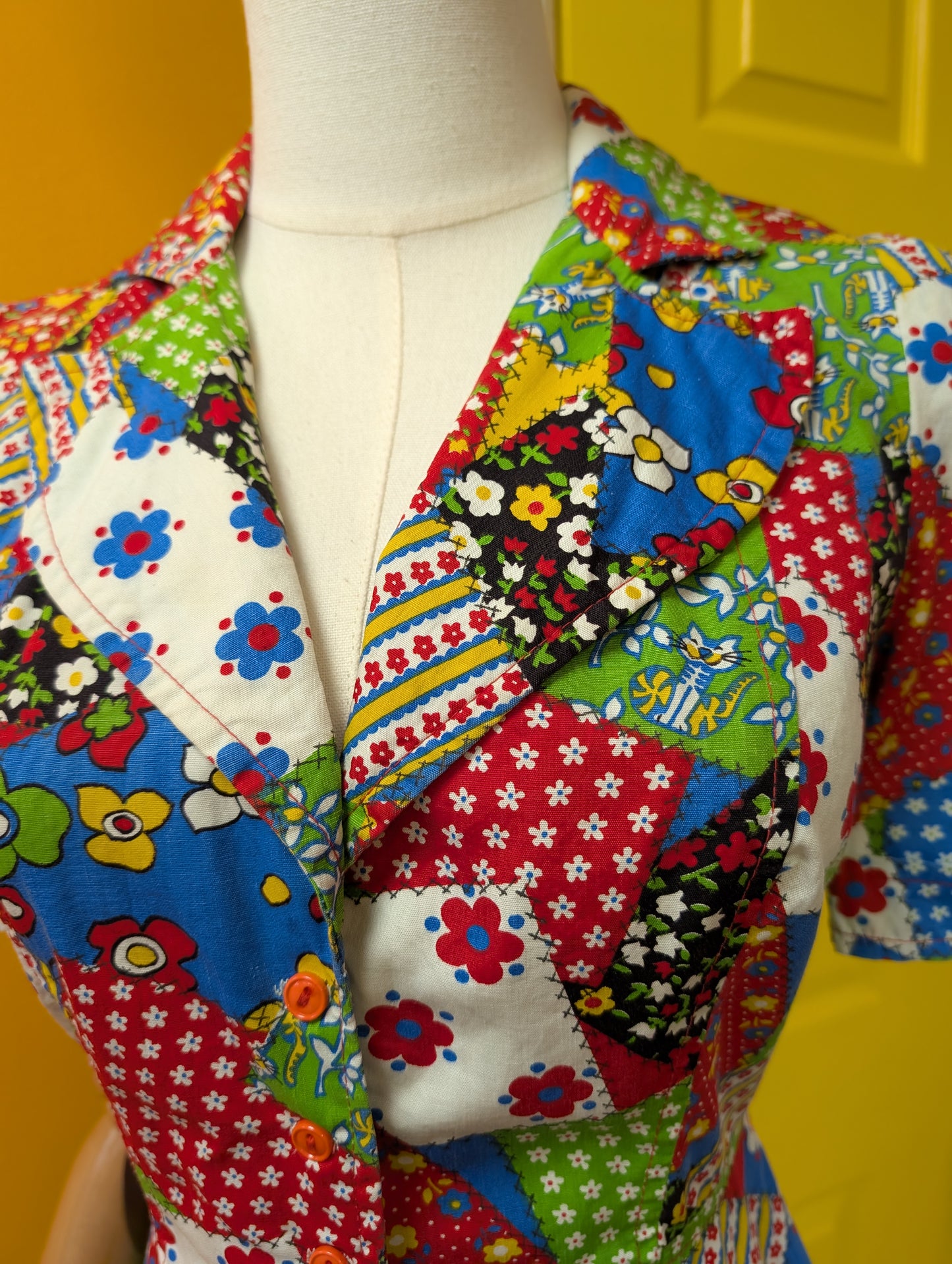 1970s Louis Caring novelty patchwork print - XS