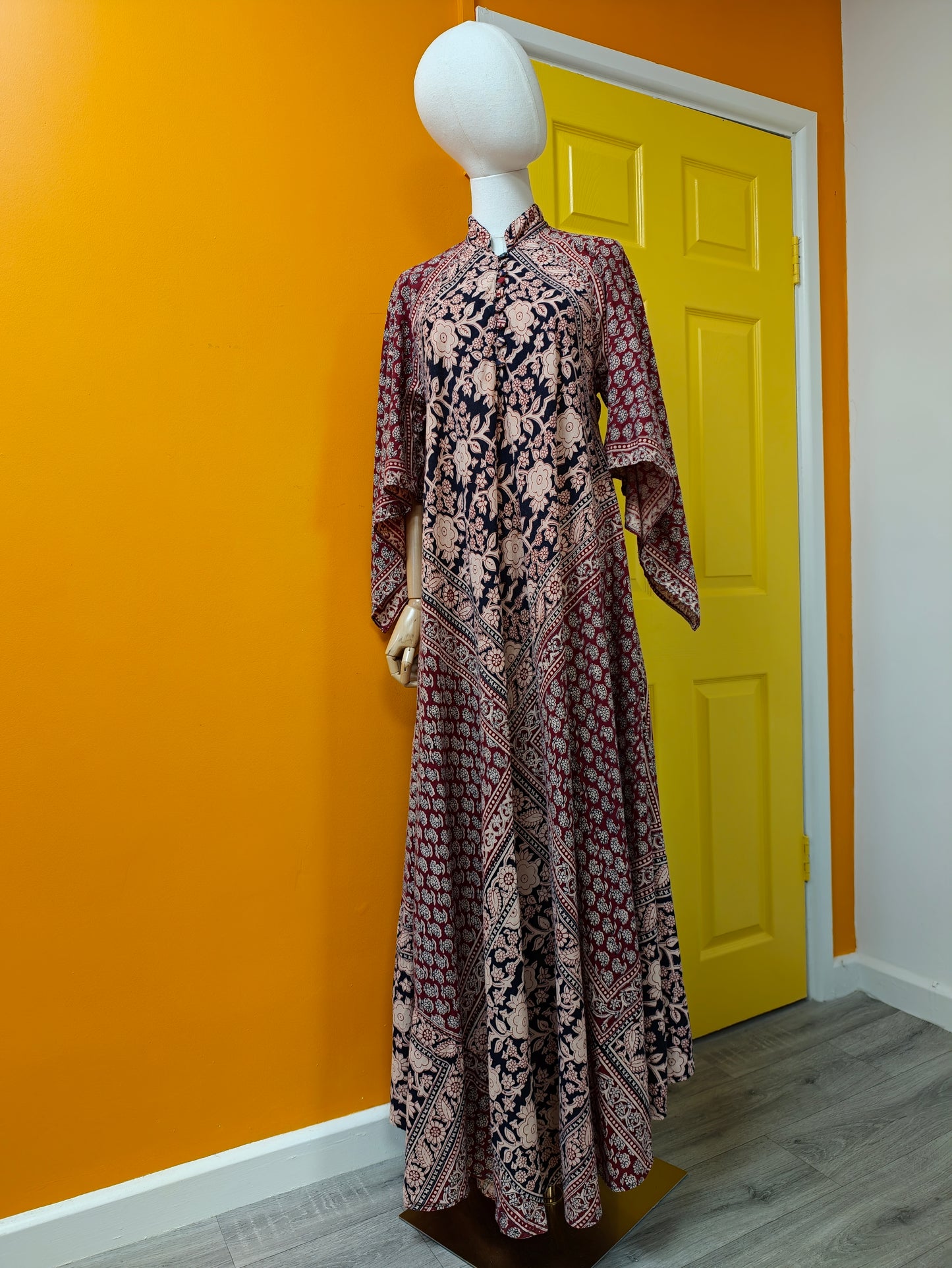 1970s Indian cotton block print maxi dress