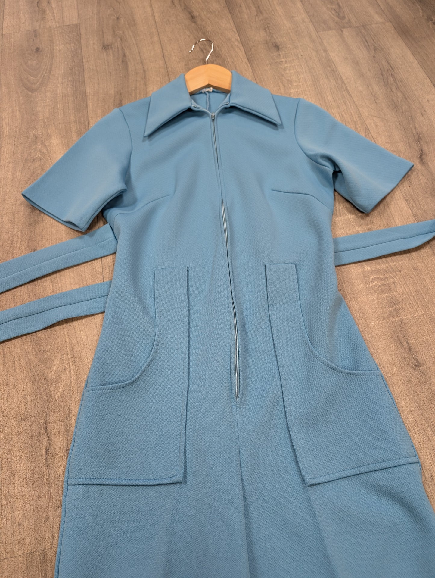 1970s blue belted jumpsuit - S/8